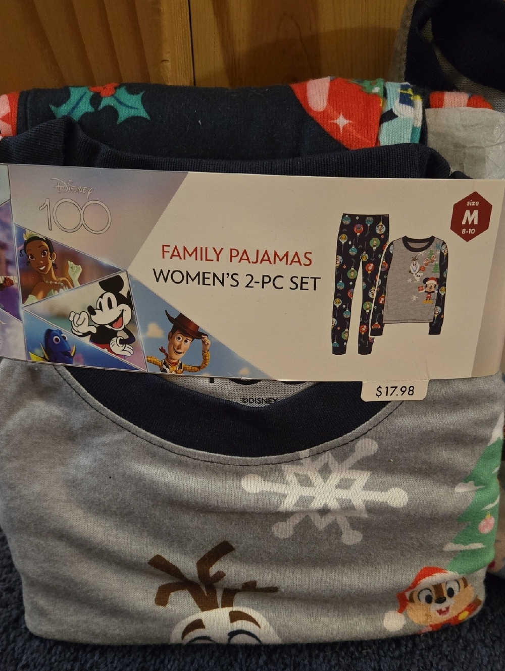 Disney Women's 2-Piece Pajama Set - Gray and Navy Holiday Characters